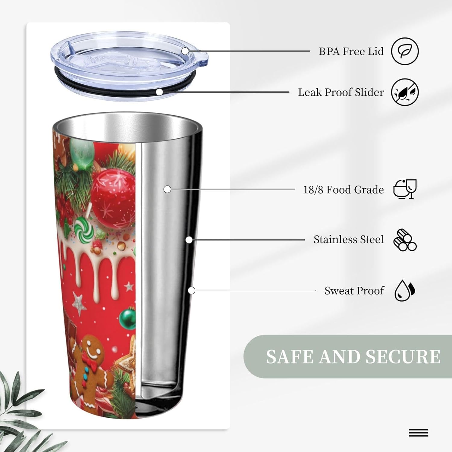 Christmas Tree Candy 20oz Insulated Stainless Steel Tumbler With Lids And Straws Stainless Steel Double Wall Vacuum Insulated Travel Coffee Mug Leak-Proof Lid & Flip Lid For Hot And Cold Drinks - Image 4