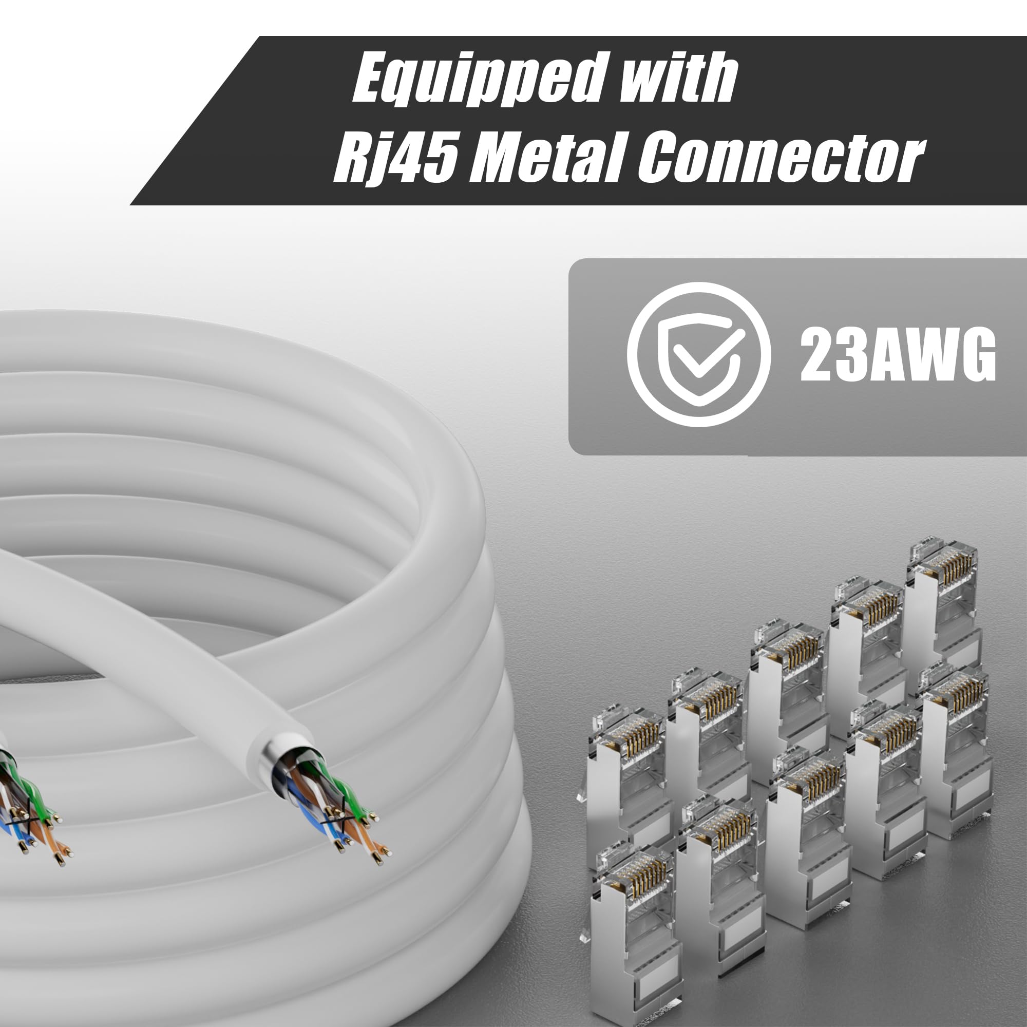 MEIPEK Cable Ethernet 50m, Rj45 Blindé Cat 6 Gigabit Câble Réseau Extérieur Anti-Brouillage Résistant Aux Intempéries FTP 23AWG LAN Internet Blanc 50 Mètres pour Modem Routeur