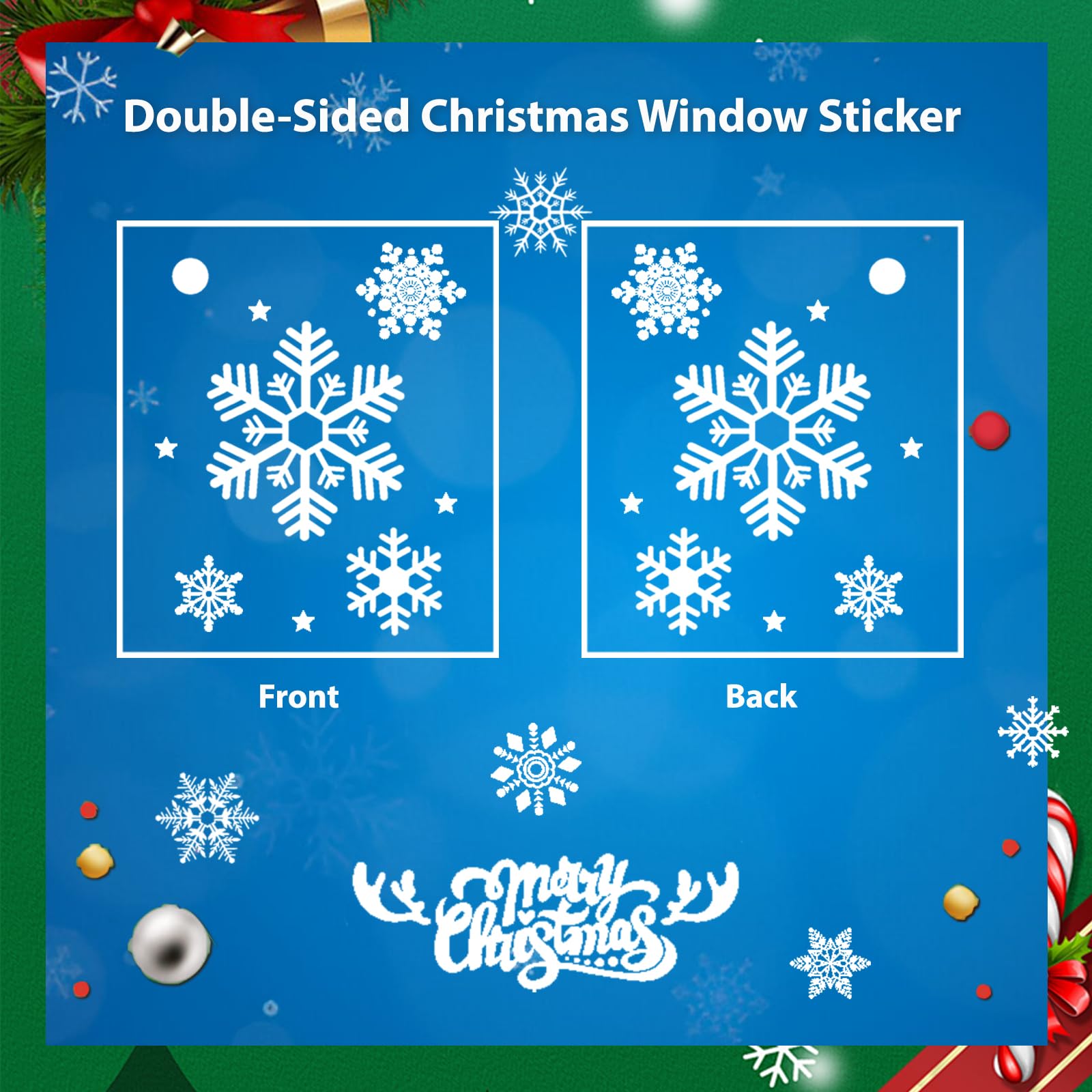 Niviy 6 Fogli Vetrofanie Natalizie, 247 Pezzi Vetrofanie per Finestre Riutilizzabile con Fiocchi di Neve,Adesivi Autoadesivi Adesivi per Finestre di Natale, Decorazioni Natalizie