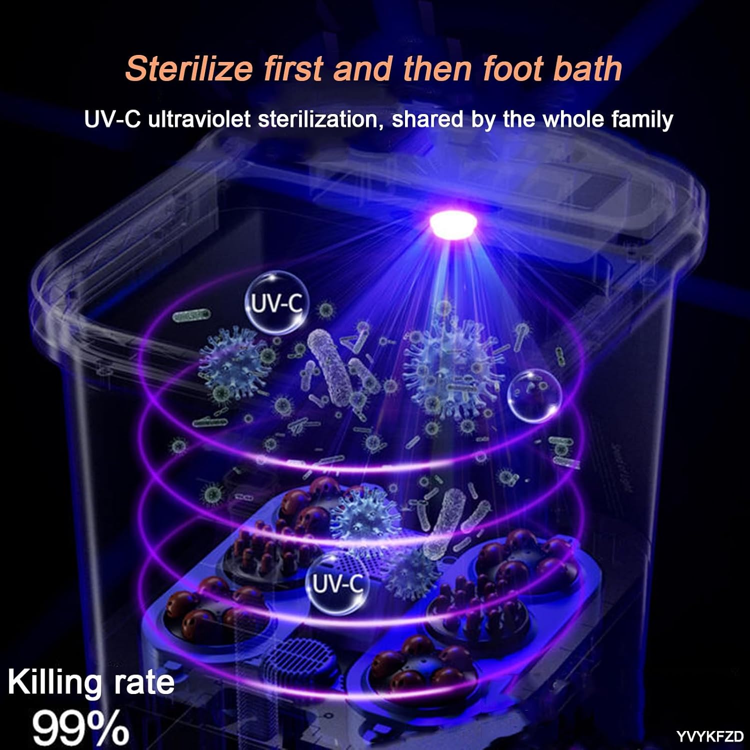 YVYKFZD Portable Foot Spa Bath, Foot Massager with Removable Massage Rollers, Heat, Jets, for Relaxing Tired Feet
