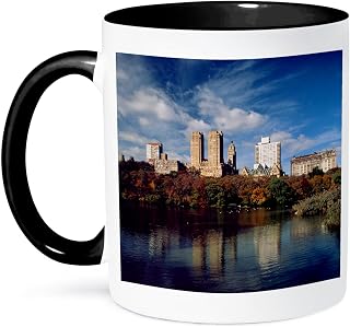3dRose USA, New York City, Central Park, Lake and buildings. 11oz Two-Tone Black Mug