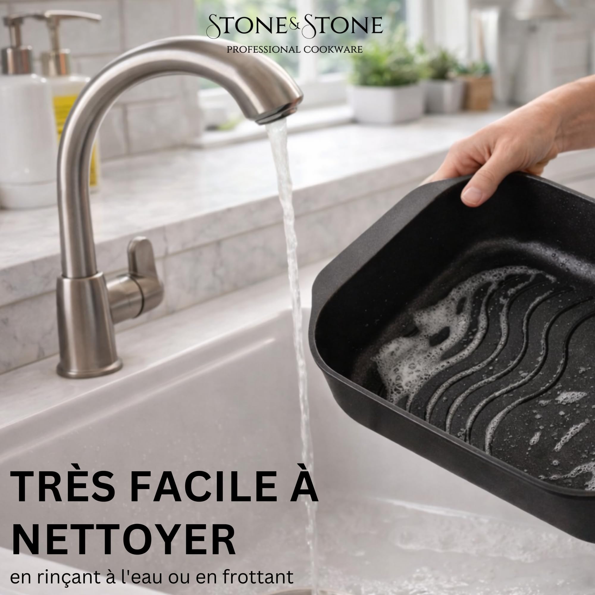 Stone&Stone Plat à Four Antiadhésif 34x8 cm Rectangulaire, Plat à Gratin Plat Lasagnes avec Revêtement Céramique Allemand Greblon Pour Induction Gaz et Four Sans PFAS PFOA PTFE + Couvercle Spatule