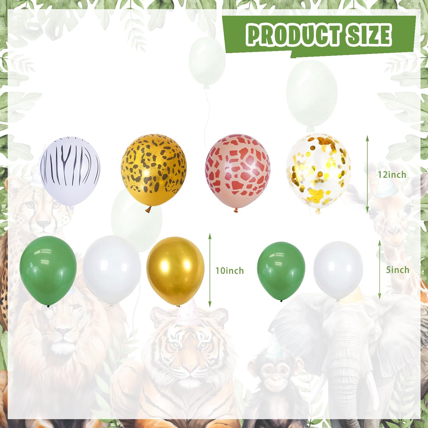 Mpanwen Jungle Safari Birthday Party Decorations, 127 Pcs Zoo Safari Animal Theme Party Supplies for Baby - Backdrop, Banner, Cake, Cupcake Toppers, Palm Leaves