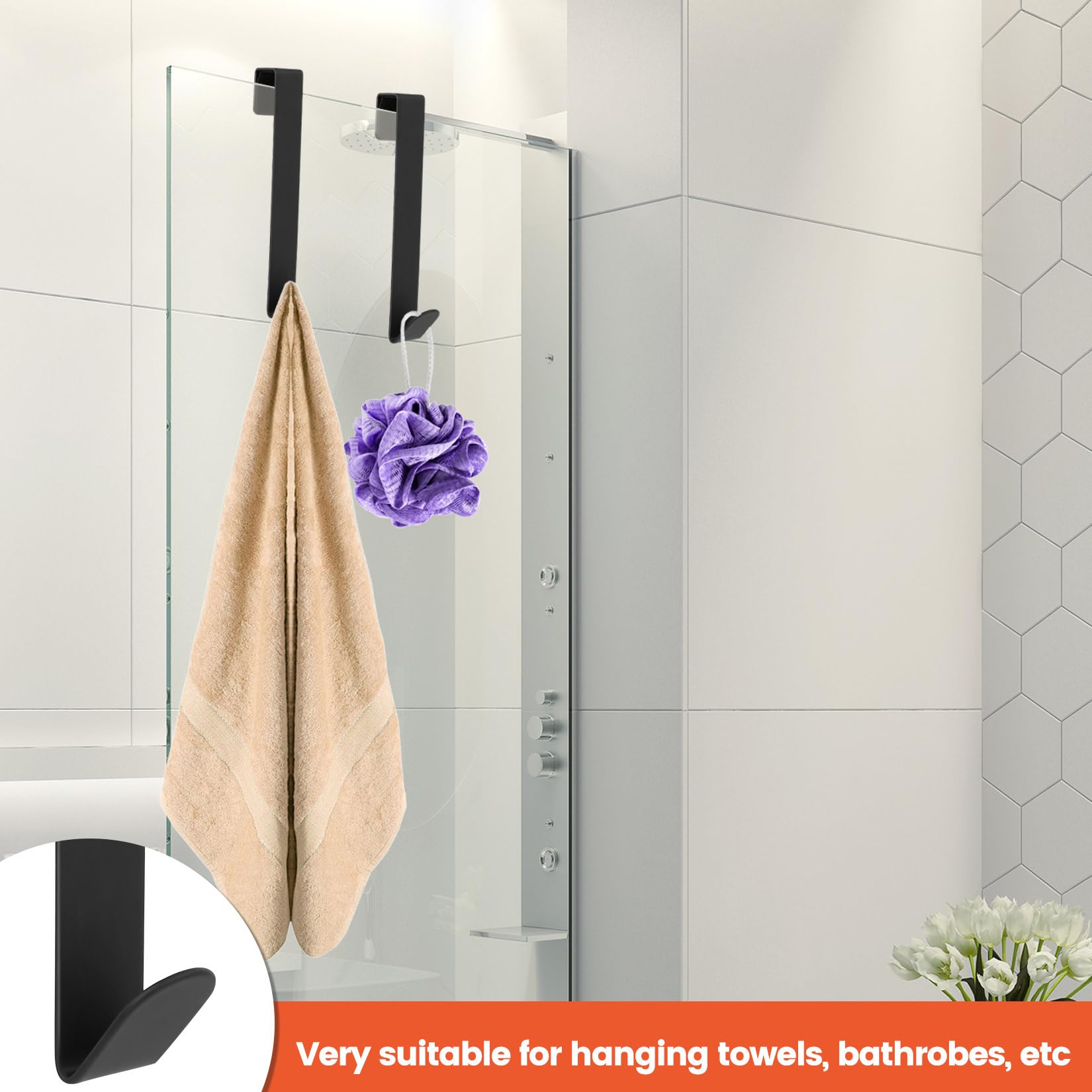 3 Pz Gancio Accappatoio Doccia, Ganci Appendi Accappatoio Bagno Porta Doccia in Vetro Estesi, Gancio Porta Asciugamani Bagnos in Acciaio Inossidabile per bagno ≤ 14 mm