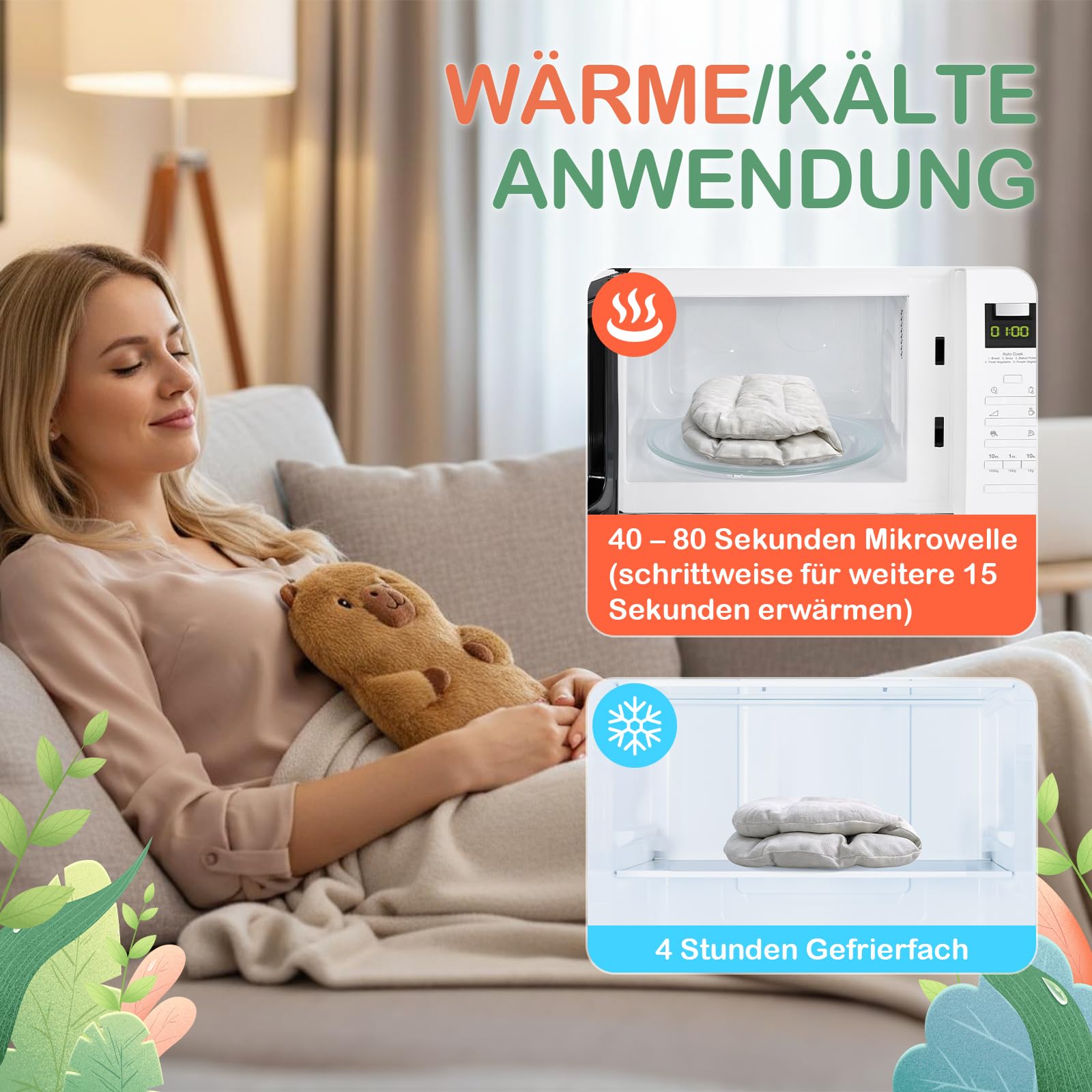 AROMA SEASON Wärmetier Plüsch Capybara Mikrowelle-Wärmekissen Kuscheltier Körnerkissen Stofftier