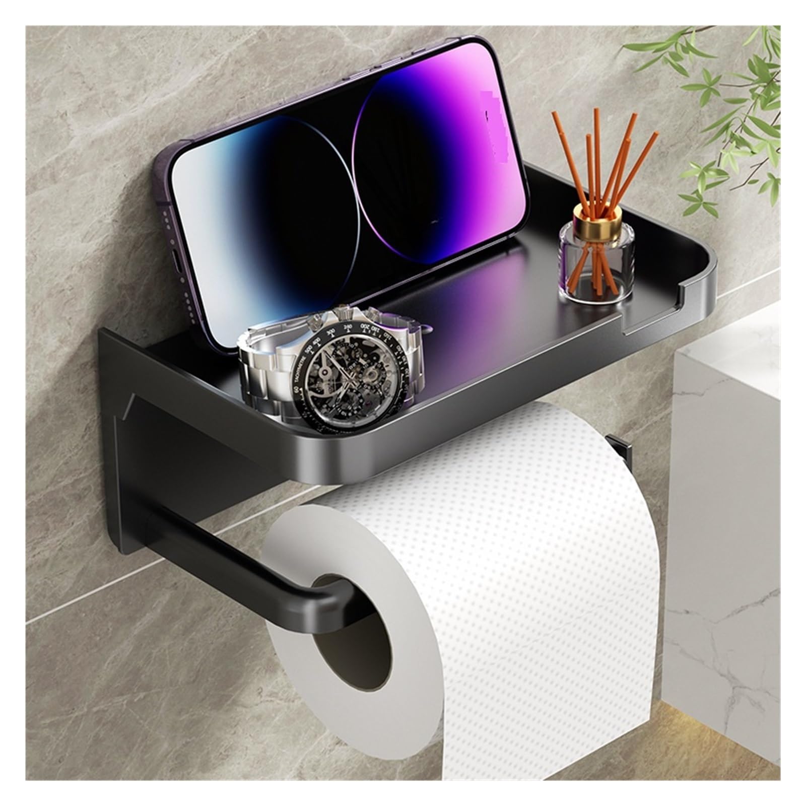 HLTYGWX Porta Carta igienica Portaoggetti in plastica Portasciugamani da Cucina Posizionamento di Bottiglie di condimento Rotolo da Parete per Telefono Facilità di Installazione (Nero-1 Pezzo)