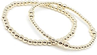 Gold Filled 3mm beaded personalized Layering bracelet • 14kt Gold Filled Beads • Stacking Bracelets For Women or Teens • Minimalist Gold Sterling Silver (Y)