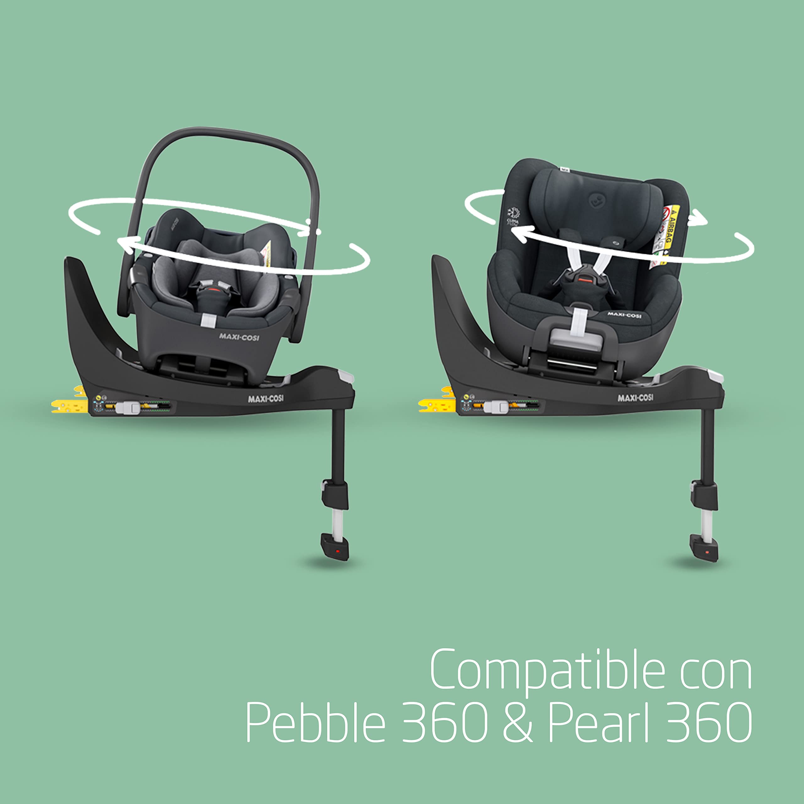 Maxi-Cosi FamilyFix 360 i-Size, Base ISOFIX Giratoria 360, Sistema de Silla Coche Giratorio, de 0 a 4 años (40-105 cm), giro FlexiSpin con una mano, control de giro TravelSafe, Click & Go, negra