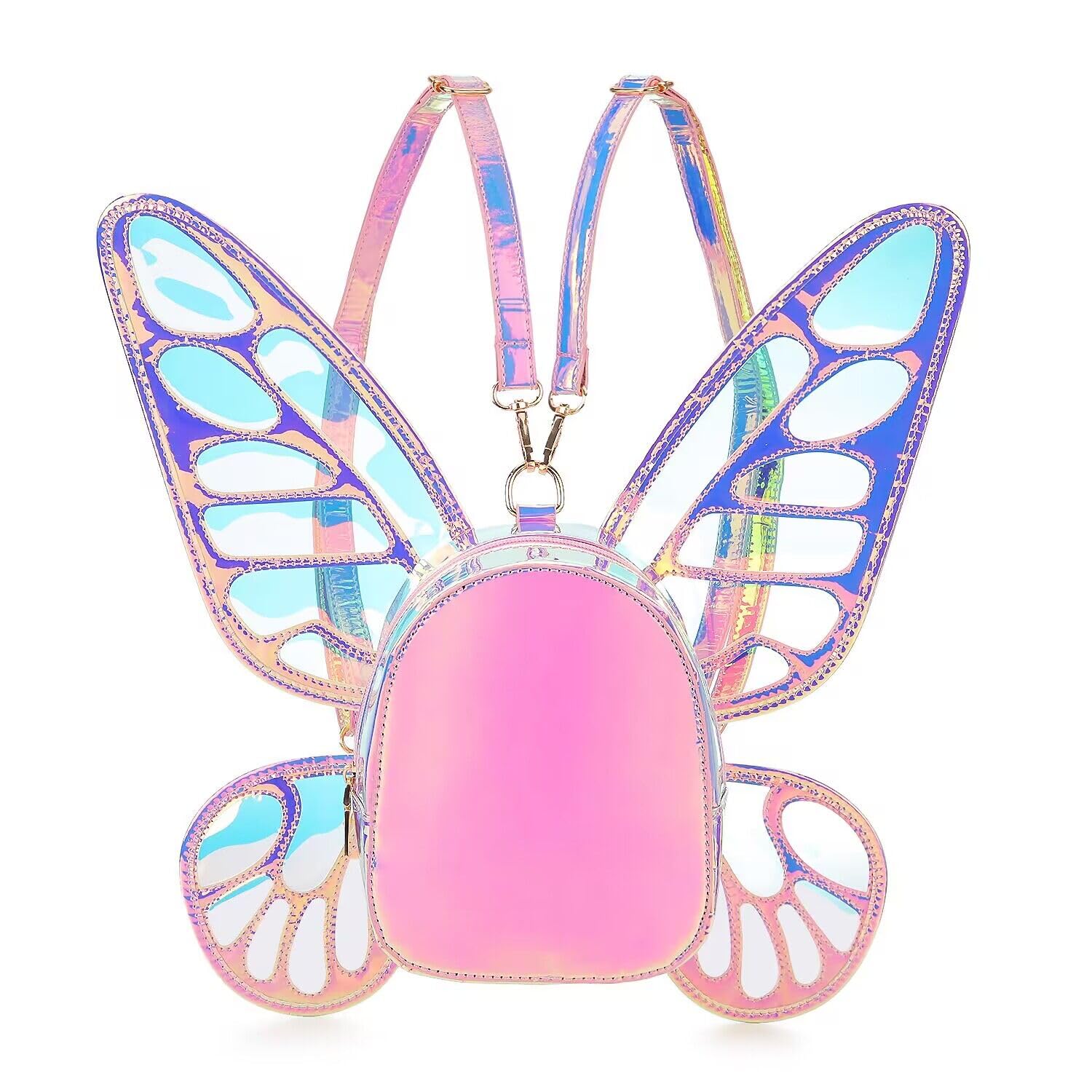 ENJOININWomen's Laser Holographic Backpack Butterfly Angel Wings Casual Daypack Shoulder Bag (Laser Pink)