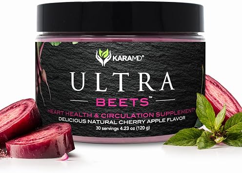 KaraMD UltraBeets | Pure Beetroot Powder Superfood | Natural Vegan Friendly, Non-GMO & Gluten Free Nitric Oxide Booster Supplement | Supports Circulation & Energy 30 Concentrated Servings