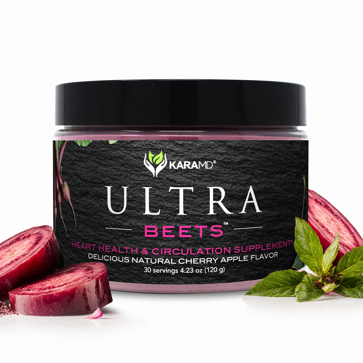 KaraMD UltraBeets | Delicious Beetroot Superfood Powder | Natural Vegan Friendly, Non-GMO & Gluten Free Nitric Oxide Booster Supplement | Supports Circulation & Energy (30 Concentrated Servings)