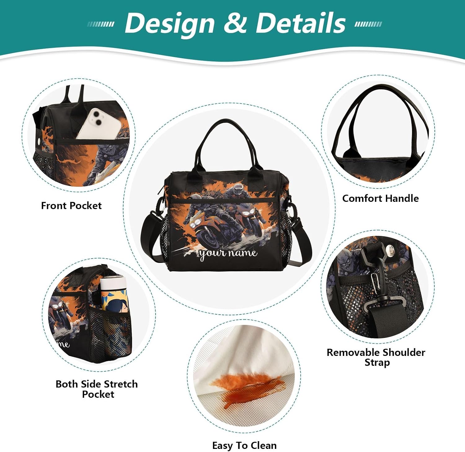 Lunch Tote Bags for Men lunch Box Lunch Cooler Bag Large Work Motorcycle Race 2 Leakproof Office Picnic Travel Lunch Bag M