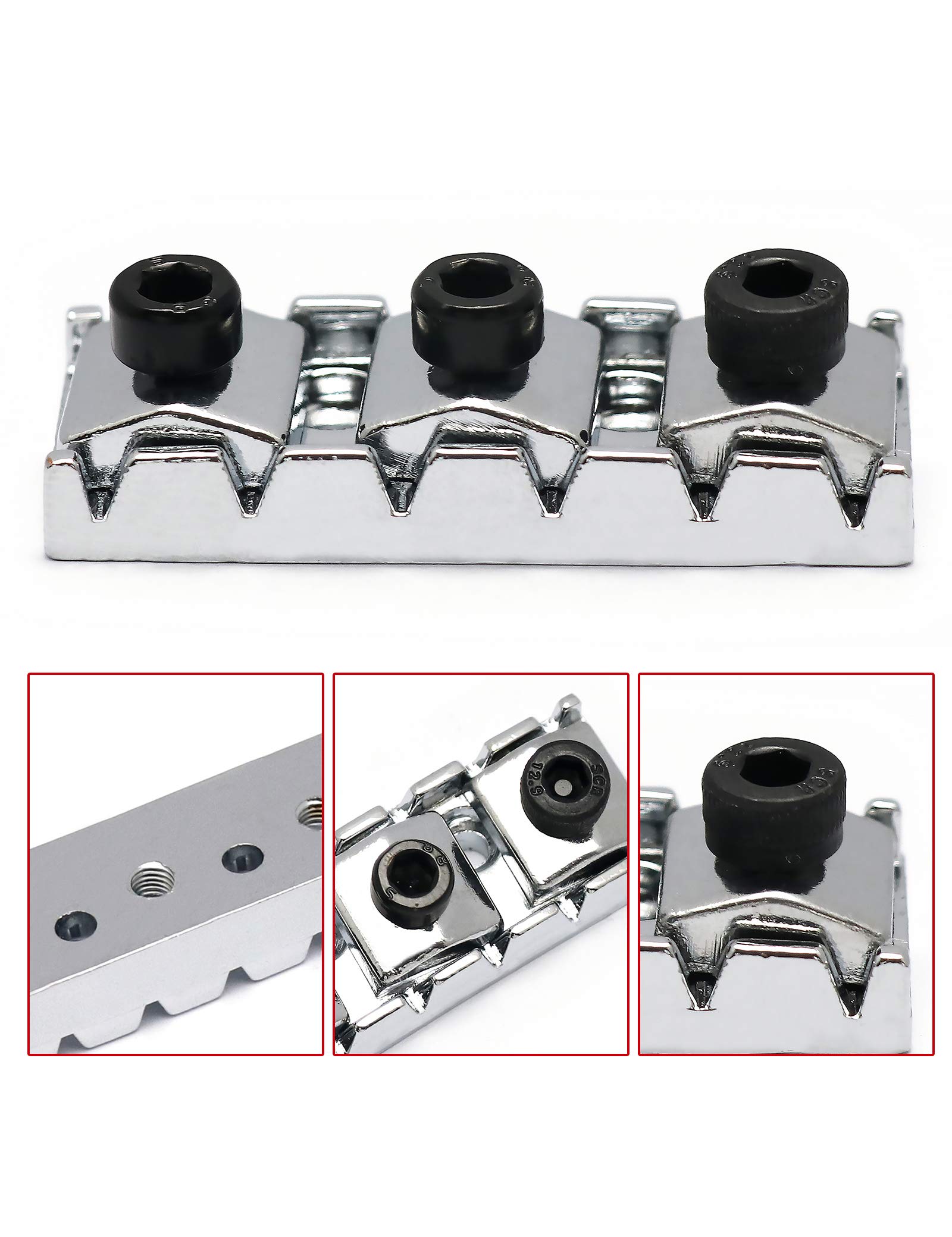 Rubatone Electric Guitar String Locking Nut for Floyd Rose Style Tremolo Bridge with Mounting Screws and Wrench Chrome.