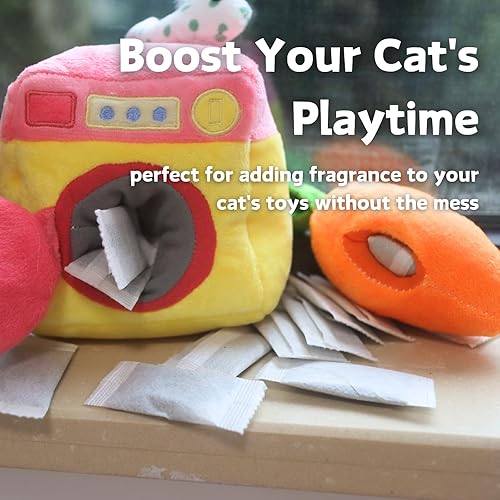 Miniatura 10 de Paquete de 12 bolsas de hierba gatera natural para juguetes para gatos, recambios de tela no tejida, embalaje de regalo con bolsas de té de hierba