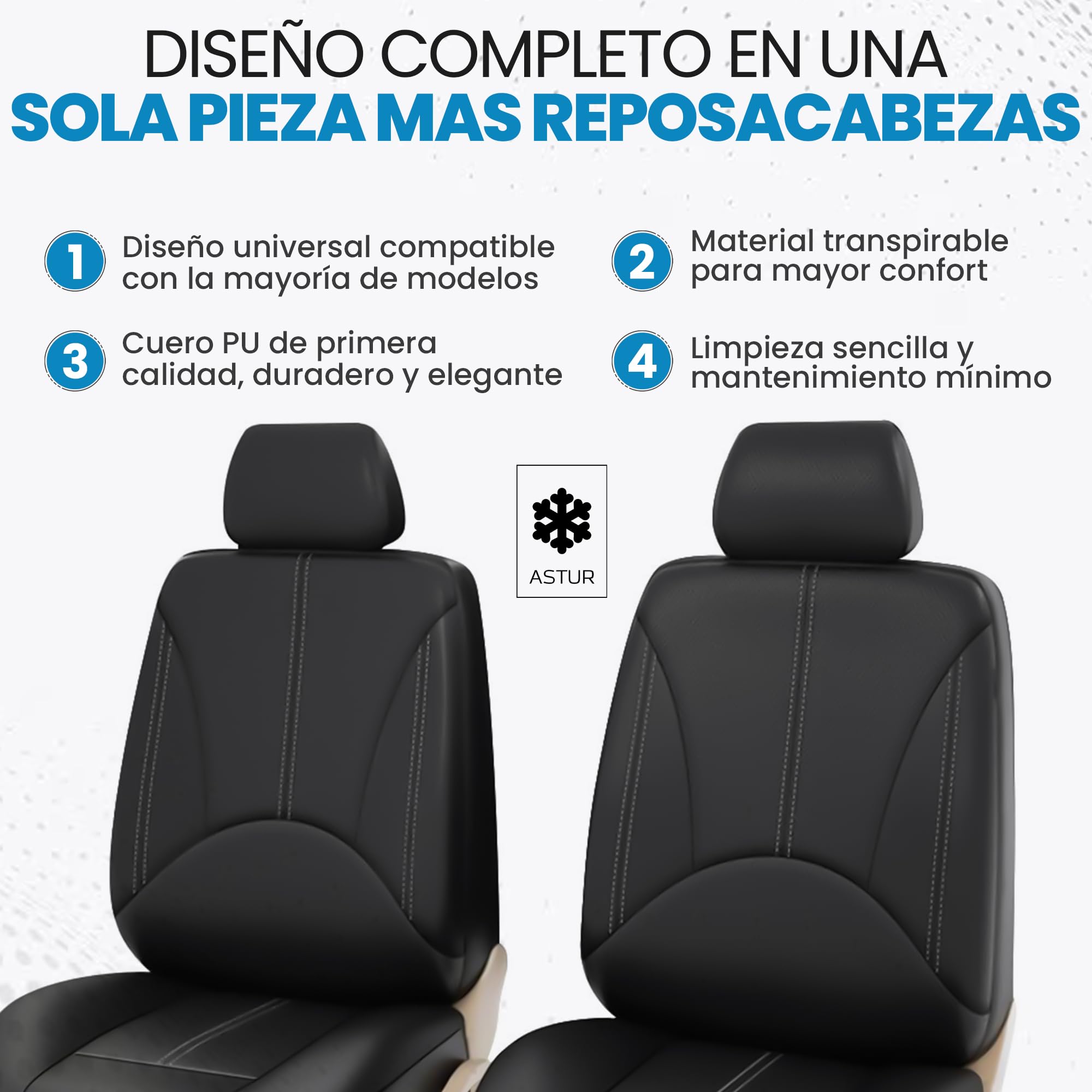 Astur Fundas Asientos Coche universales – Funda Asiento Coche Delantera y Trasera – Protector Asiento Coche Impermeable, fácil de Instalar y Compatible con airbag