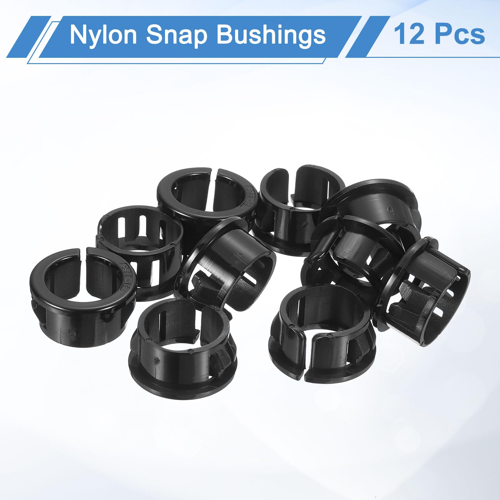 Uxcell 12-Pack Cable Snap Bushing Grommet – 3/4” Mounting Hole, Nylon, Black, Insulated Wire Protector For Electrical Boxes