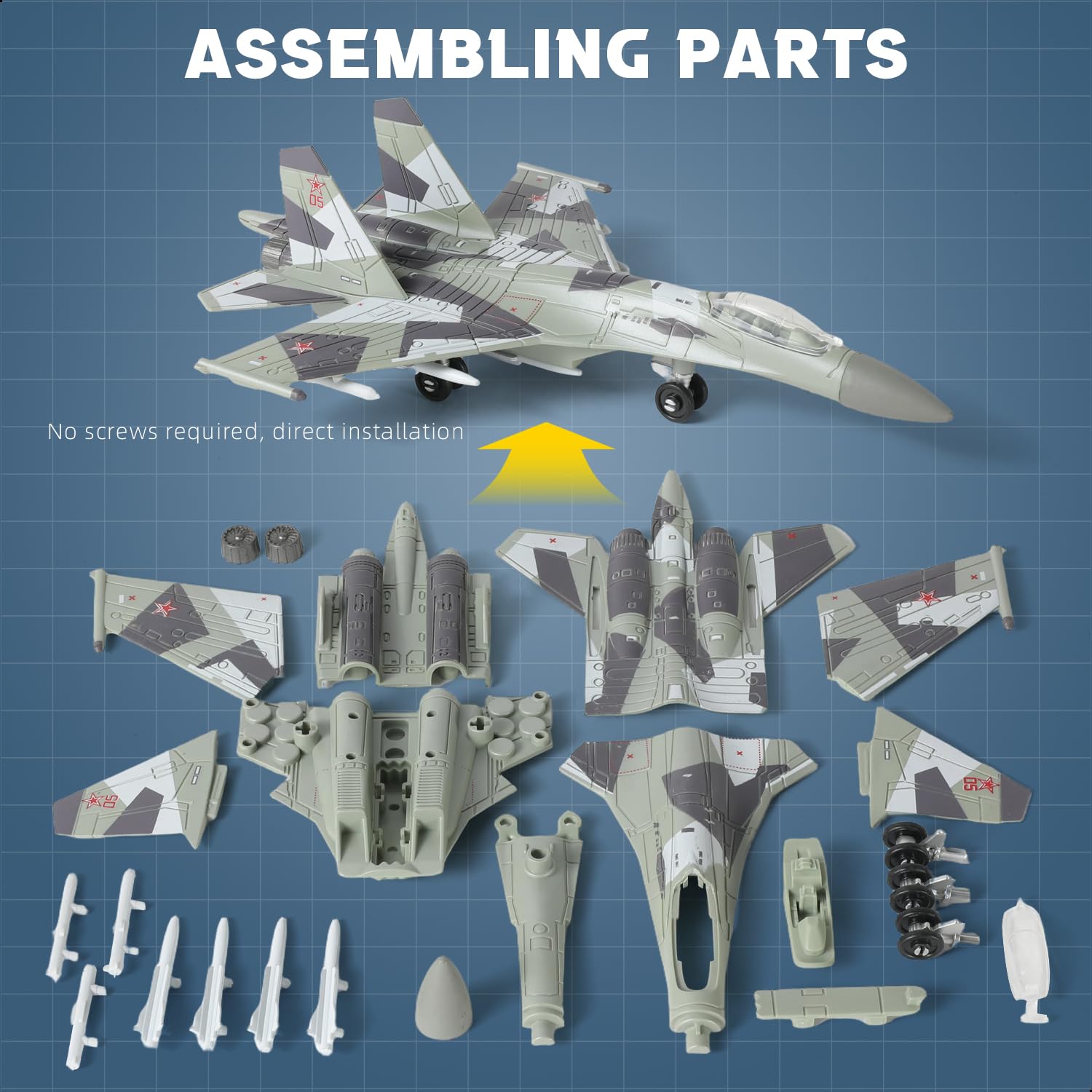 SEBUNAS 1:100 Scale SU-35 Fighter Jet Model Kit Plastic Millitary Jet Plane Assembly Aircraft Model with Stand Collection or Gift for Adults and Kids (34 Pieces) - Image 4