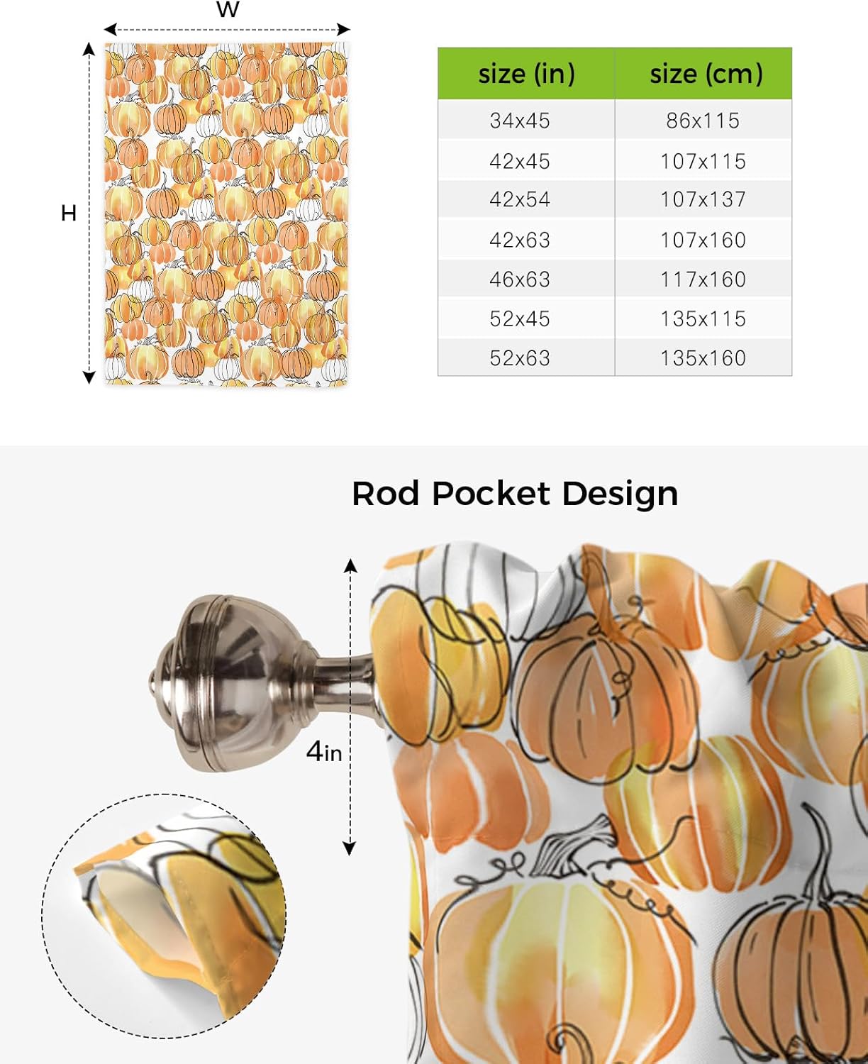 Thanksgiving Tie Up Window Shade Curtain Lines Vegetable Orange Pumpkin Kitchen Adjustable Balloon Curtains Shades Drape 52x63In for Living Room/Bedroom/Cafe Windows Fall Harvest