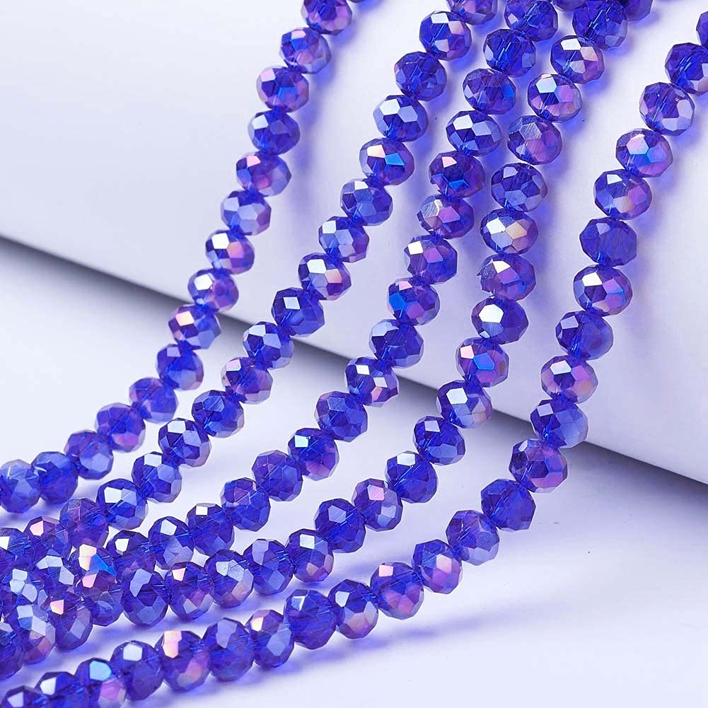Cheriswelry 10 Strands Faceted Rondelle Glass Beads 6mm Transparent AB Color Plated Abacus Spacers Beads for Jewellery Bracelet Necklace Making Blue