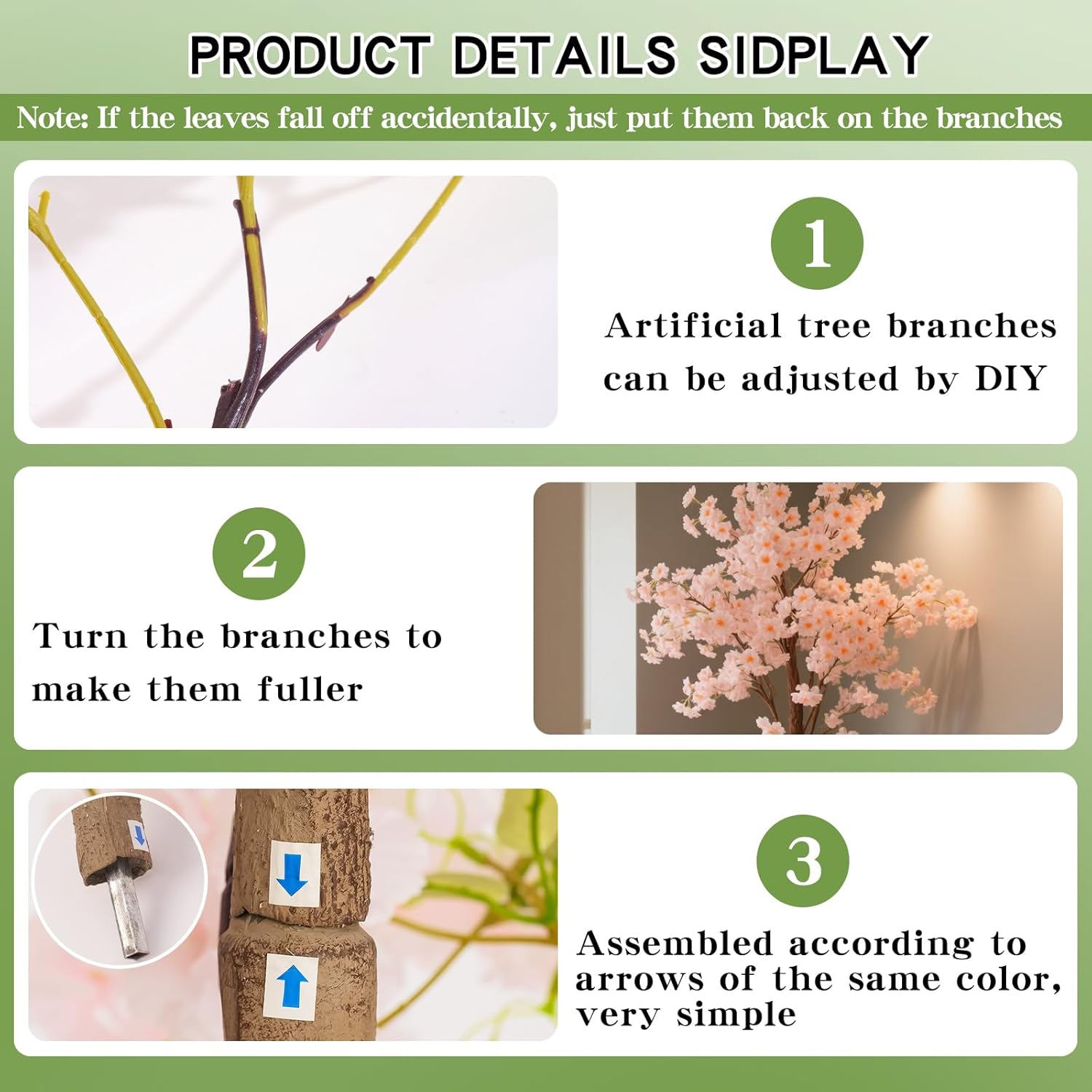 Artificial Cherry Blossom Tree, 6ft Pink White and Champagne Silk Flowers, Indoor Potted Plant, Faux Blossom Tree for Home Decor (Pink) - Image 5