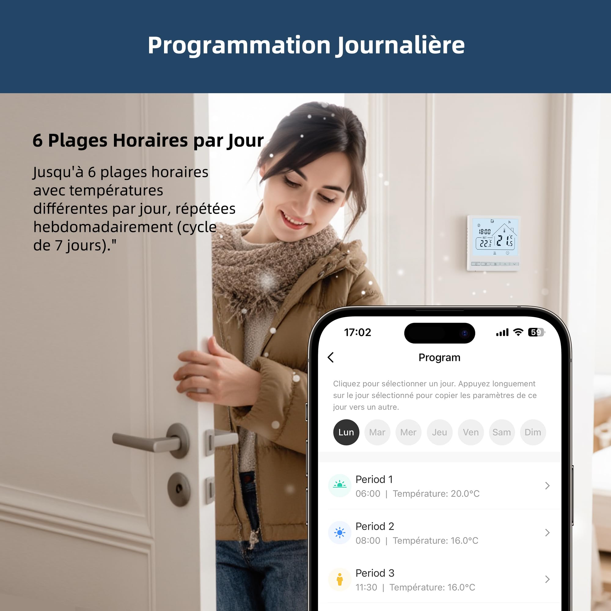 Beok Tuya Thermostat Intelligents pour Chauffage au Sol Électrique avec Sonde Externe,16A Thermostat Connecté WiFi,Commande Vocale/à Distance,Thermostats d'ambiance Compatible avec Alexa,Google Home