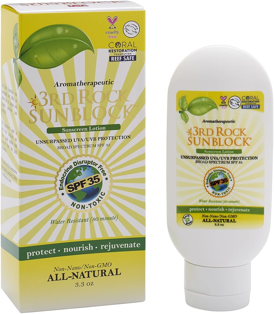 3rd Rock Essentials | 3rd Rock Sunblock® SunScreen Lotion SPF 35 | All Natural Organic Zinc Aromatherapeutic Sunscreen for Sun Protection | All Natural Personal Care (3.3 oz | Single)