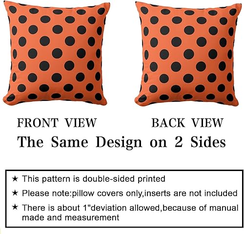 Miniatura 3 de Fundas de almohada de lunares negros sobre naranja de 16 x 16 pulgadas, fundas de almohada decorativas rústicas y cuadradas para decoración del sofá