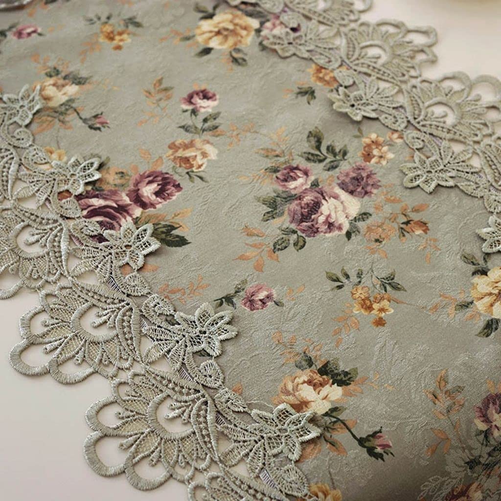 JIUYUEYA Gehäkelte, floral bestickte Spitze, Satin-Tischläufer-Abdeckungstuch for Weihnachtsfeiern, Hochzeitsbankette, Tischdecken (Size : 40x310cm/15.7x122in)