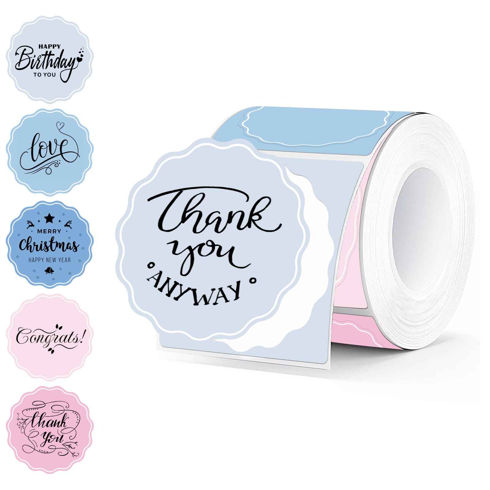 Etichette termiche rotonde da 5 cm, motivo floreale colorato, etichette adesive termiche per piccole imprese, design con logo, cottura, 500 fogli/1 rotolo (blu e rosa pastello)