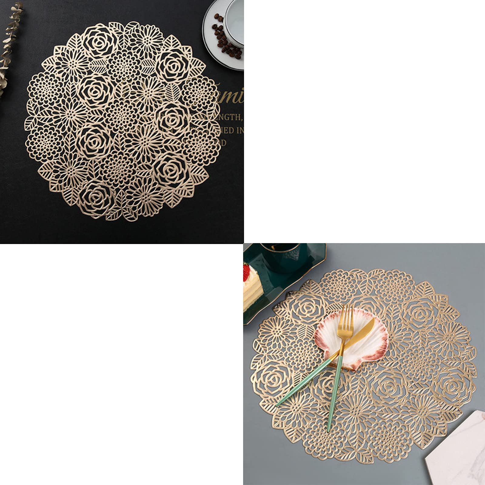 Set van 4 ronde placemats met holle randen van PVC in roségoud