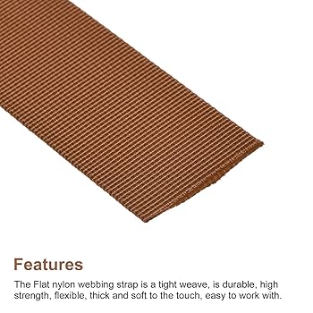 Sourcing Map Flat Nylon Webbing Strap 1.5 Inch 10 Yards Light Brown For