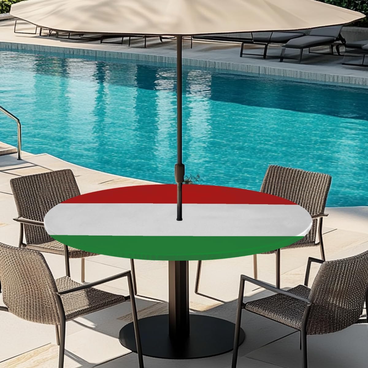 Flag Italian Western Round Outdoor Table Cloth with Umbrella Hole Flag Modern Outdoor Round Fitted Tablecloth with Elastic Edge Waterproof Circle Table Cover for Patio Garden Picnic (45-56 in)