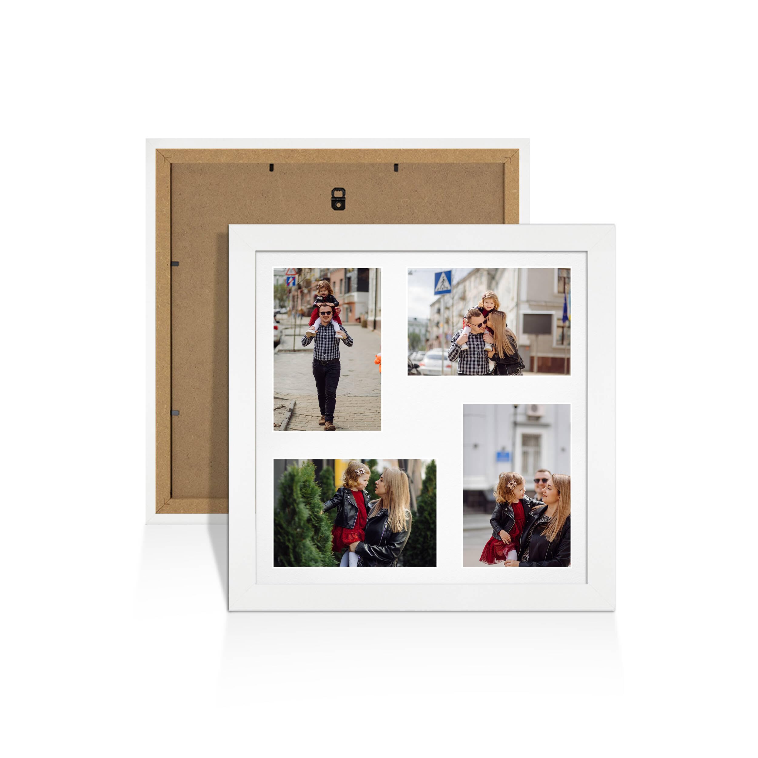 Alison Kingsgate White 12x12 Photo frames for multiple pictures -4 Apertures Collage Frame with White Mount - Holds (4x) 6x4 Photos - Engineered Wood & Perspex