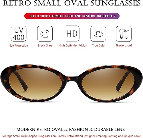 Miniatura 3 de AIEYEZO Lentes de sol ovalados retro para mujer, a la moda, con marco ovalado, lentes de sol de los años 90, estilo vintage
