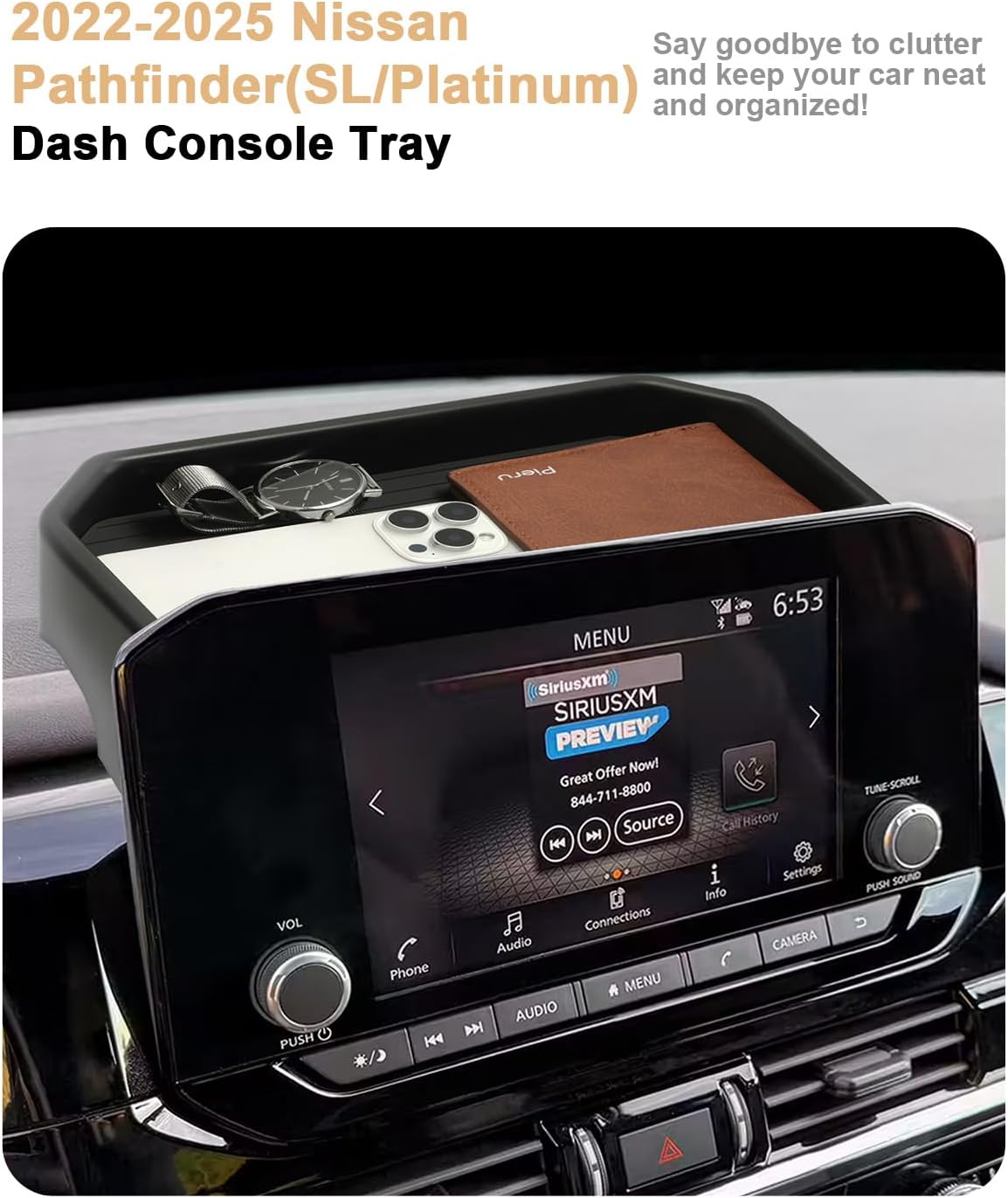 ECOZEN 2025 Pathfinder Dash Console Organizer - Behind Screen Organizer Tray For 2022-2025 Nissan Pathfinder(SL/Platinum) Accessories Dashboard Storage Behind 9-Inch Screen Center Console Organizer