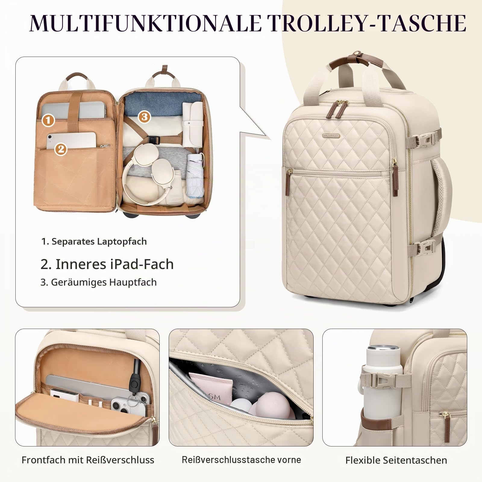 Reiserucksack Damen Rucksack Handgepäck Flugzeug 17 Zoll Laptop Rucksack Herren Wasserdicht Reisetasche Groß Travel Backpack Women Weekender Bag für Reise Arbeit,Aprikose