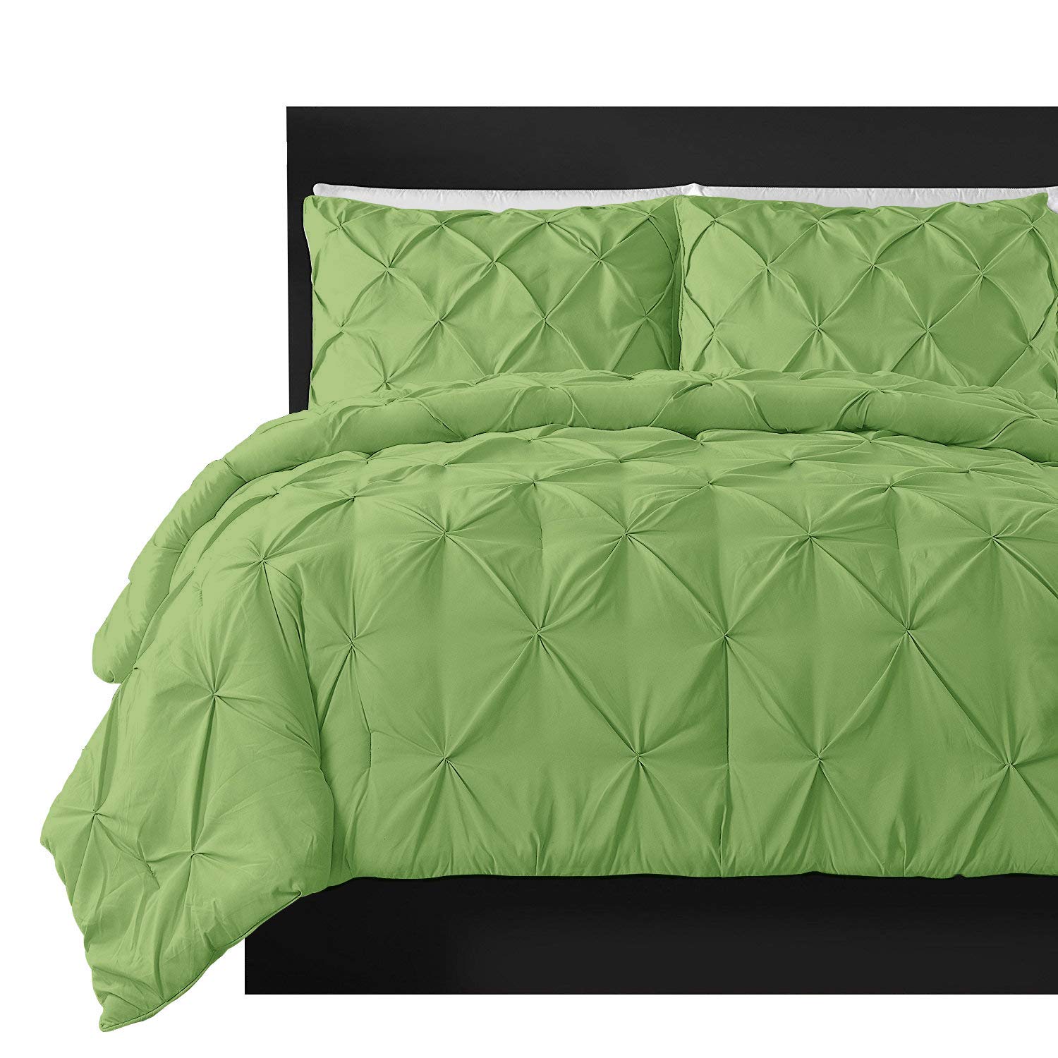 Meraki Linen Pinch Pleated 3 Piece Duvet Cover Zipper & Corner Ties 100% Cotton 800 TC Fade-Resistant Luxurious Premium Quality & Pintuck Decorative Comforter Cover(King, Sage)