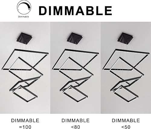 Miniatura 6 de Candelabro LED cuadrado moderno colgante de 4 anillos contemporáneo, luz colgante de techo regulable para sala de estar, cocina, comedor, 15.7