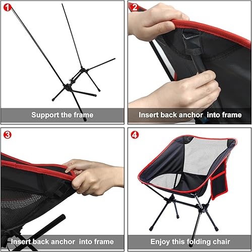 Miniatura 7 de Silla de mochilero, sillas de camping para adultos, silla portátil plegable para campamento exterior, deportes, playa, viajes, senderismo