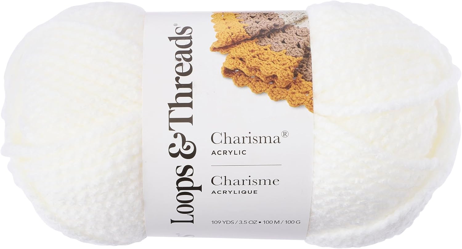 Loops & Threads Charisma Yarn - Multicolor Yarn for Knitting, Crochet, Weaving, Arts & Crafts - White, Bulk 6 Pack