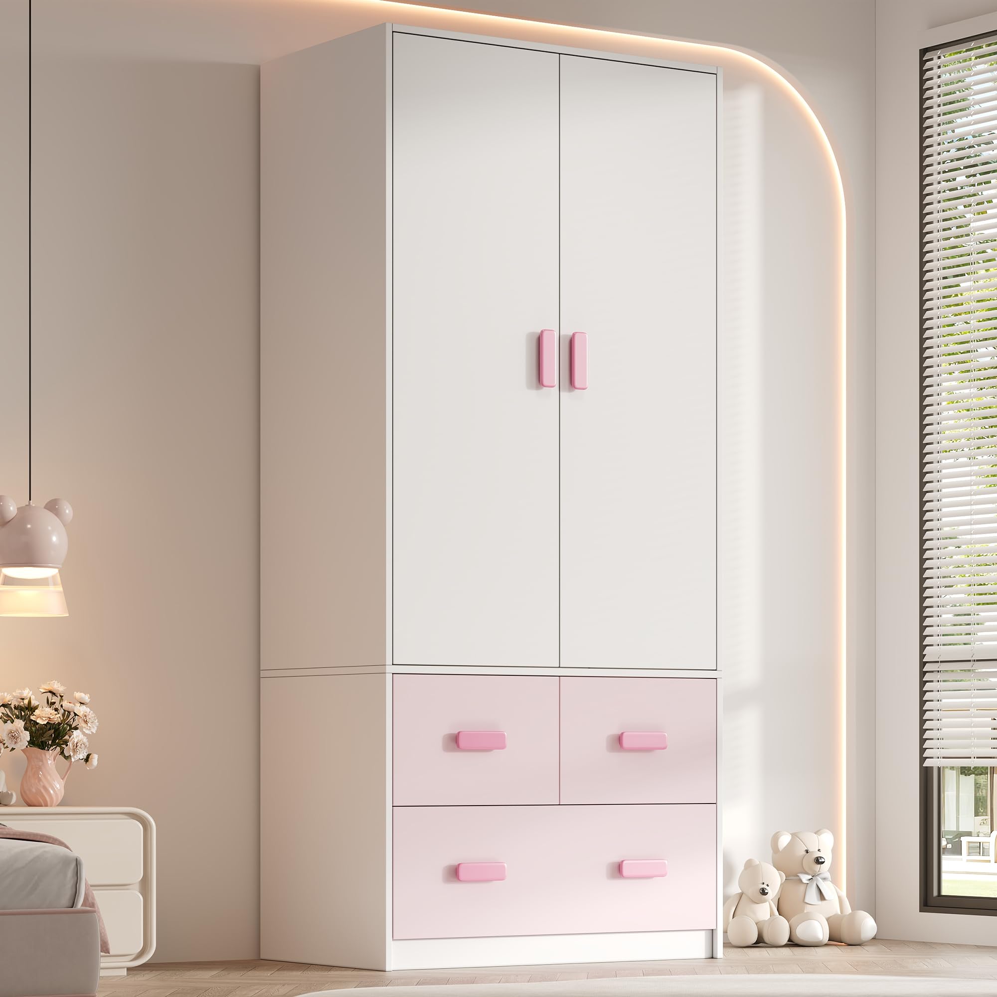 Armario de 2 puertas para ropa infantil mueble de dormitorio rosa 80 cm de ancho