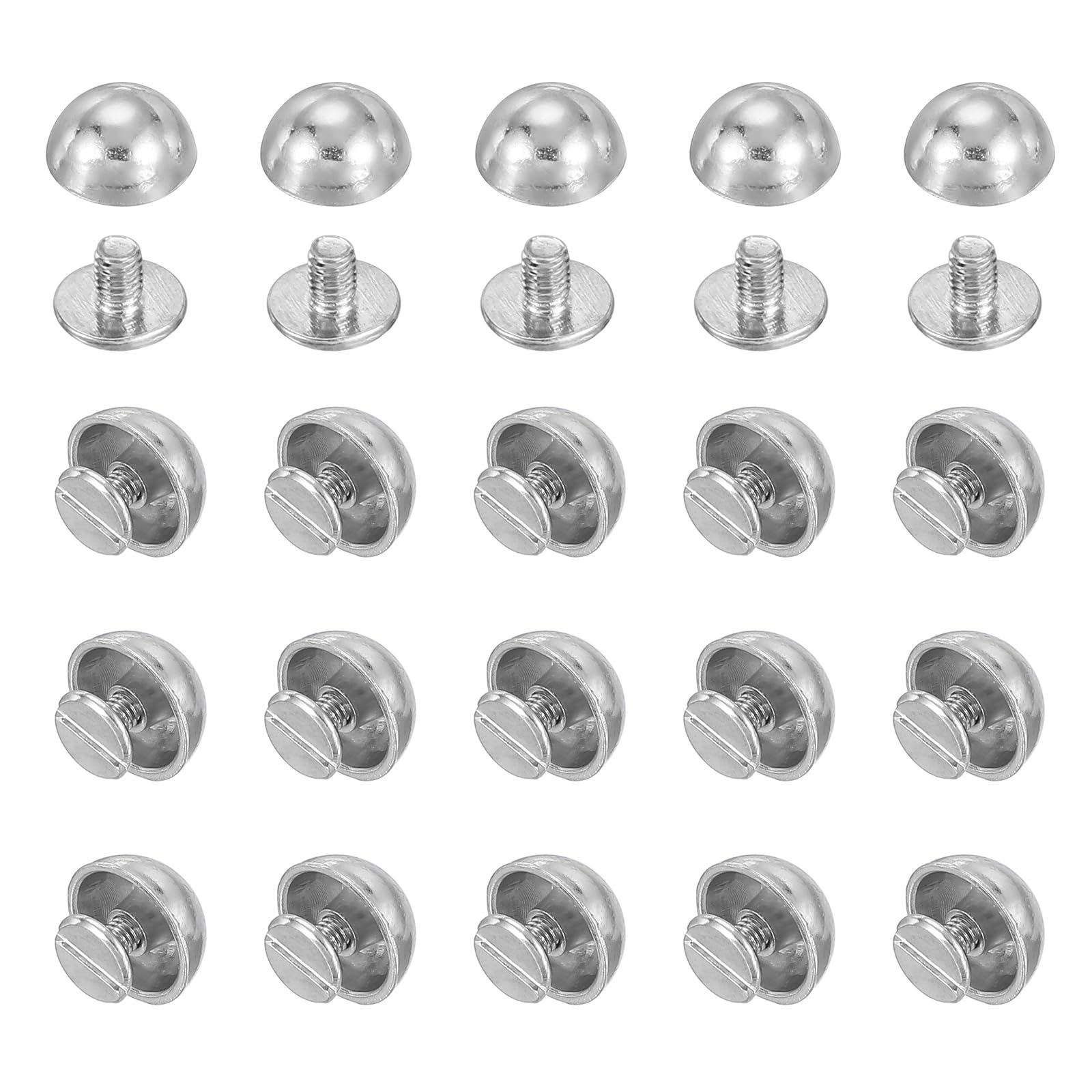 PATIKIL 1/2" Dome Spikes Studs, 20 Sets Mushroom Type Nailhead Round Head Studs Screw Back Spike Studs Rivets for Leather Clothing Craft Belts Hand Bags, Silver-image-5