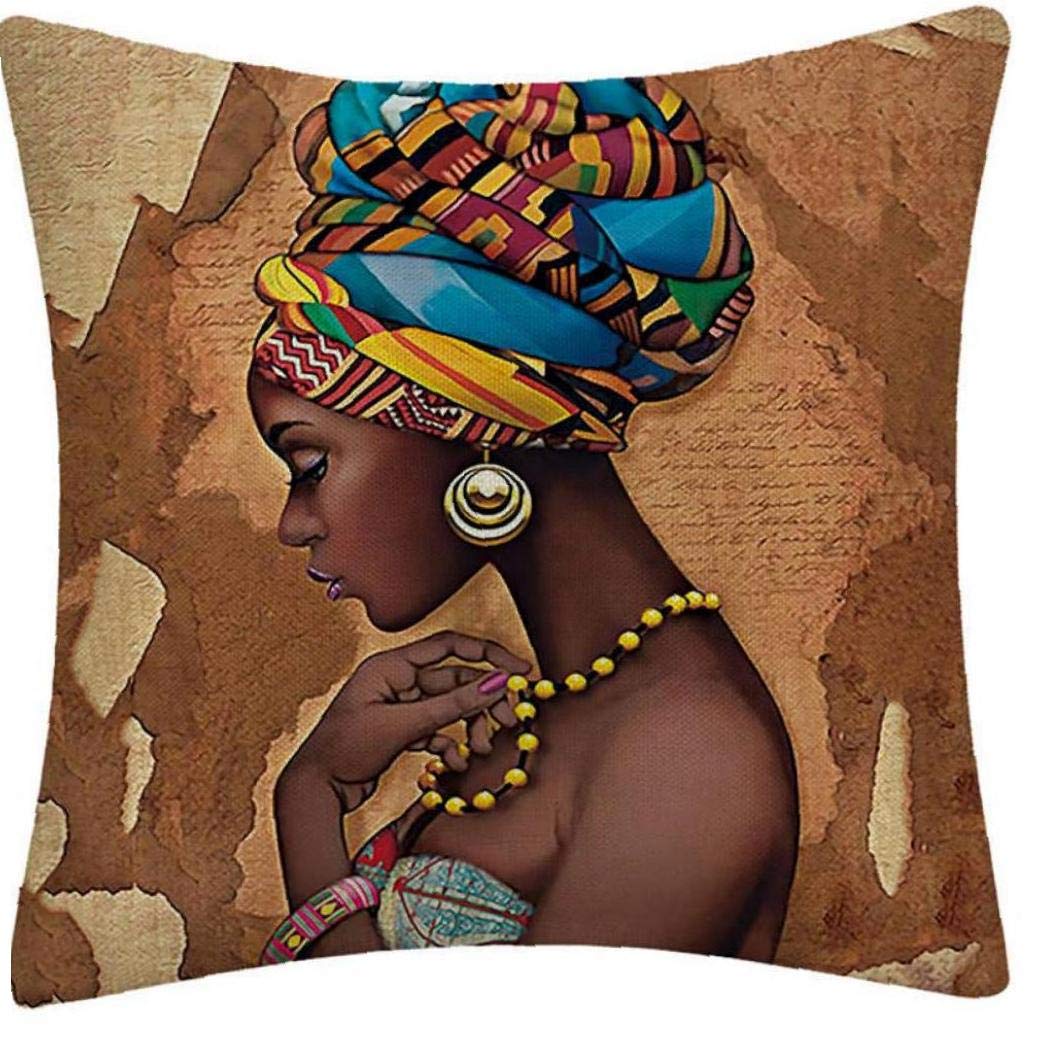 1pc Pillow Case African Beautiful Woman Linen Couch Pillow Case Single Sided Yellow Brown Cushion Cover for Car Home Decor