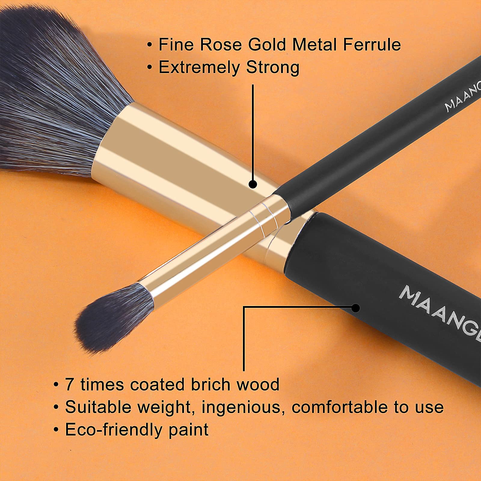 MAANGE 10 pennelli da trucco professionali da viaggio con custodia, fondotinta, Kabuki, fard, ombretto, con spugna per trucco e detergente per pennelli (nero)