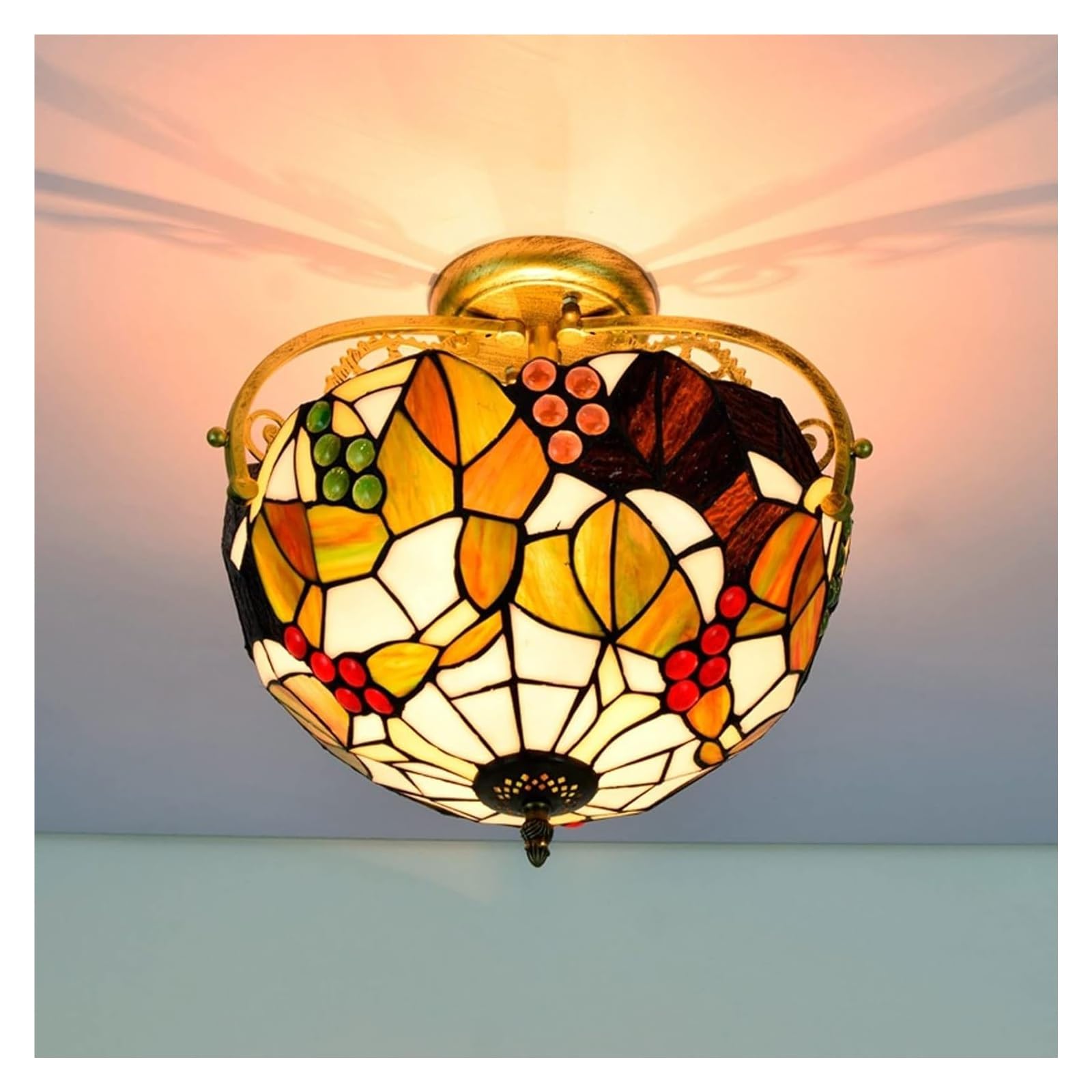 RWRAPS Lustre en Verre Feuille Verte Suspension plafonnier luminaire pour Salle à Manger île Chambre E26/E27