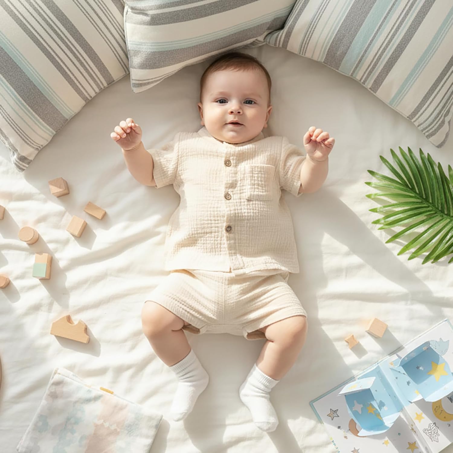 Toddler Baby Boy Shorts Set Summer Clothes Cotton Linen Short Sleeve Button-up Shirt and Shorts Spring Outfit - Image 4