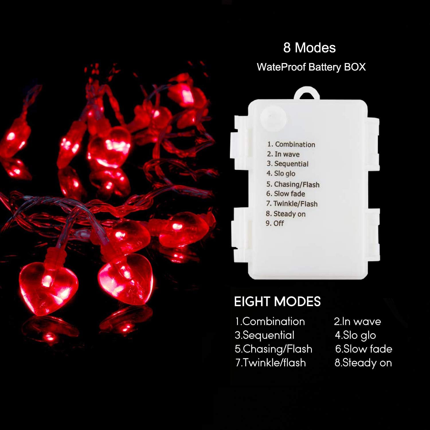 Valentine’s Day String Lights Decorations - 8.2ft/2.5m 20 Red Heart-Shaped 8 Flash Modes Battery Operated Twinkle Fairy Indoor/Outdoor Decorative Lights for Home/Bedroom/Wedding/Party/Valentine Decor