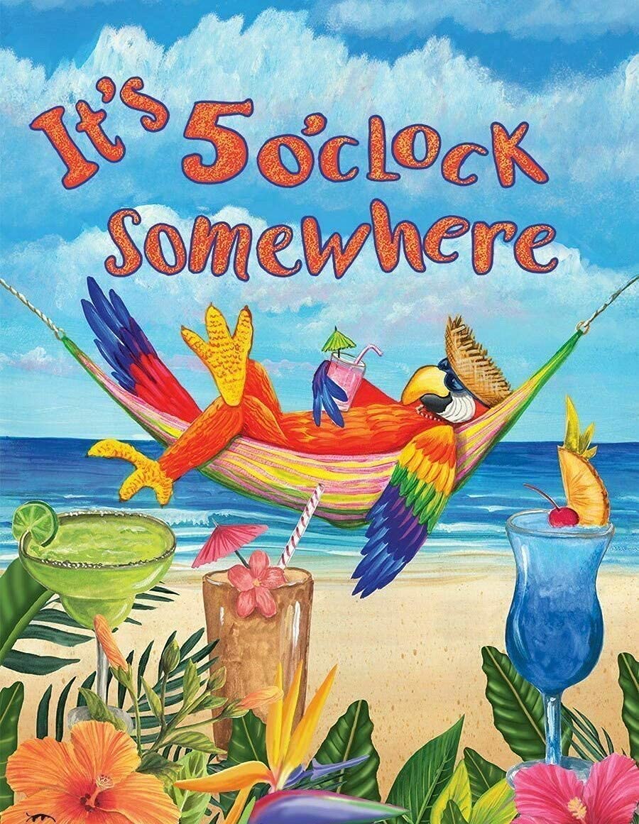 5 oclock Somewhere Drinking Parrot - Vintage Reproduction Metal Sign, Plaque, Poster, Ideal for Kitchen, Bathroom, Shed, Pub, Bar, Man Cave etc - 2 Sizes … (A4) (A4)