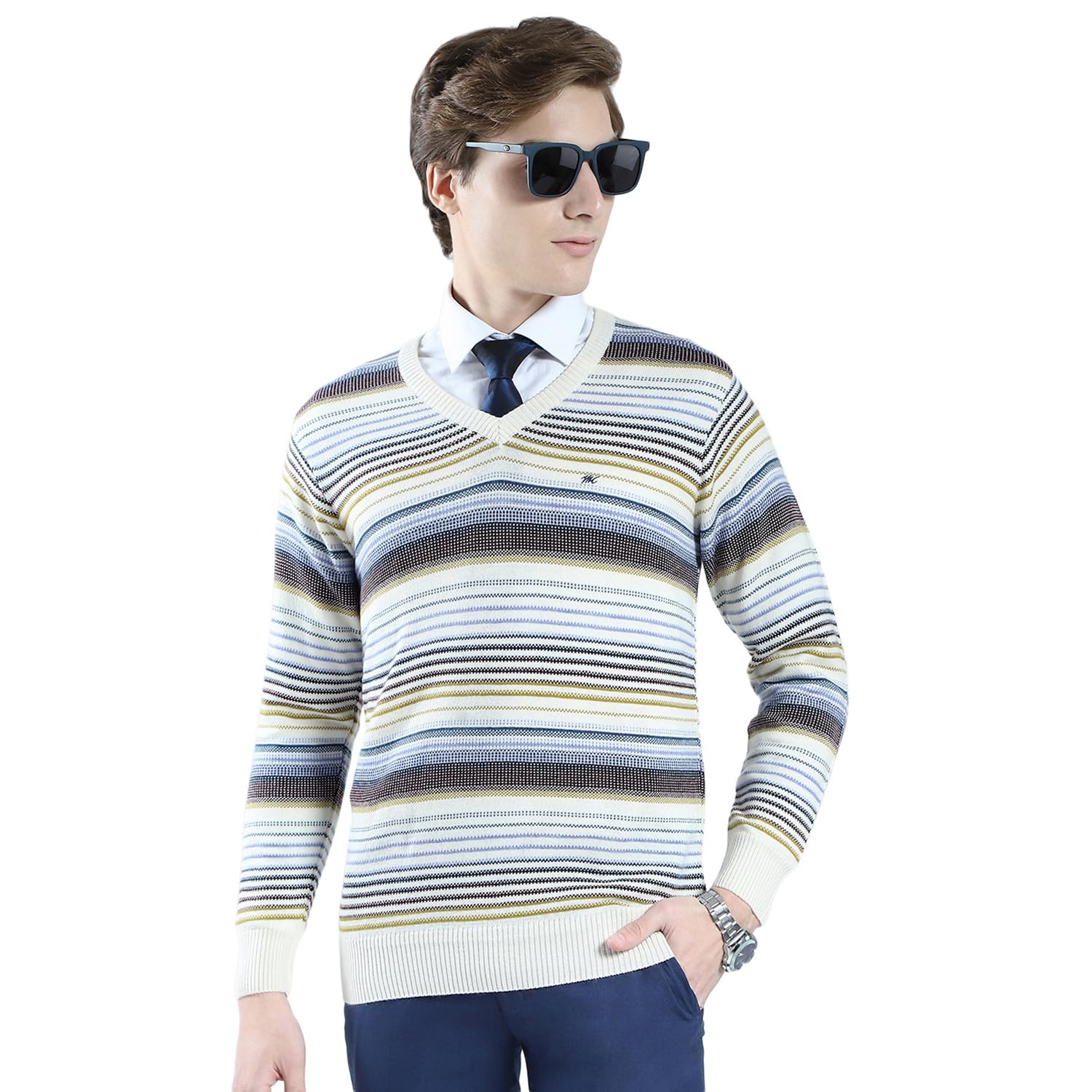 monte carlo Men's Regular Fit Pullover | Striped Pattern | Pull On Closure with Full Sleeves V Neck Winter Pullover for Men's-picture-15