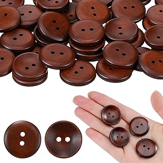 50 Pcs 1 Inch Wooden Buttons with 2 Holes 25mm Classic Brown Wooden Buttons Vintage Convex Coat Button with Box Decorative Round Button Replacement for Sewing Crafts Clothes Decorations
